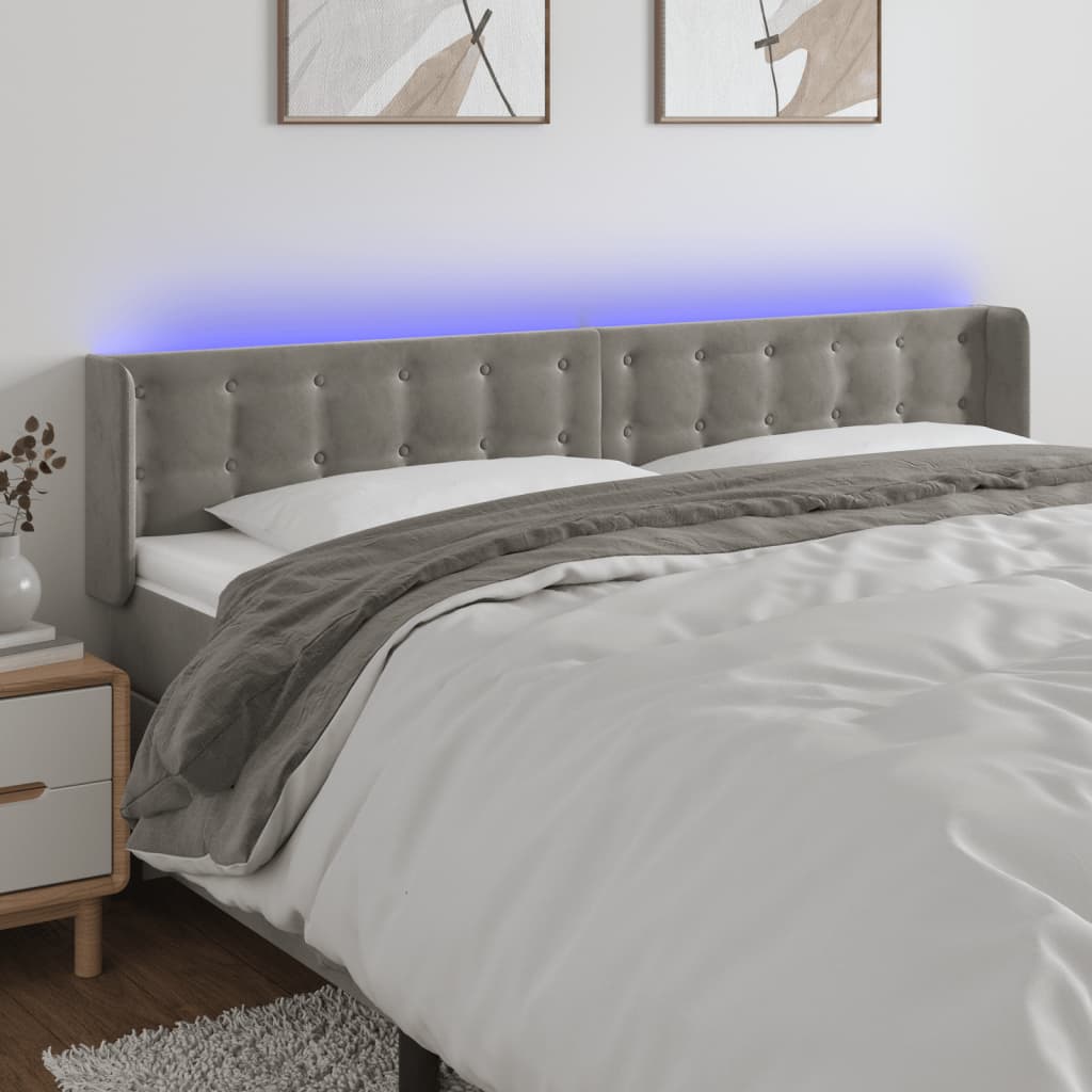 Tête de lit à LED Gris clair 203x16x78/88 cm Velours - XIOS