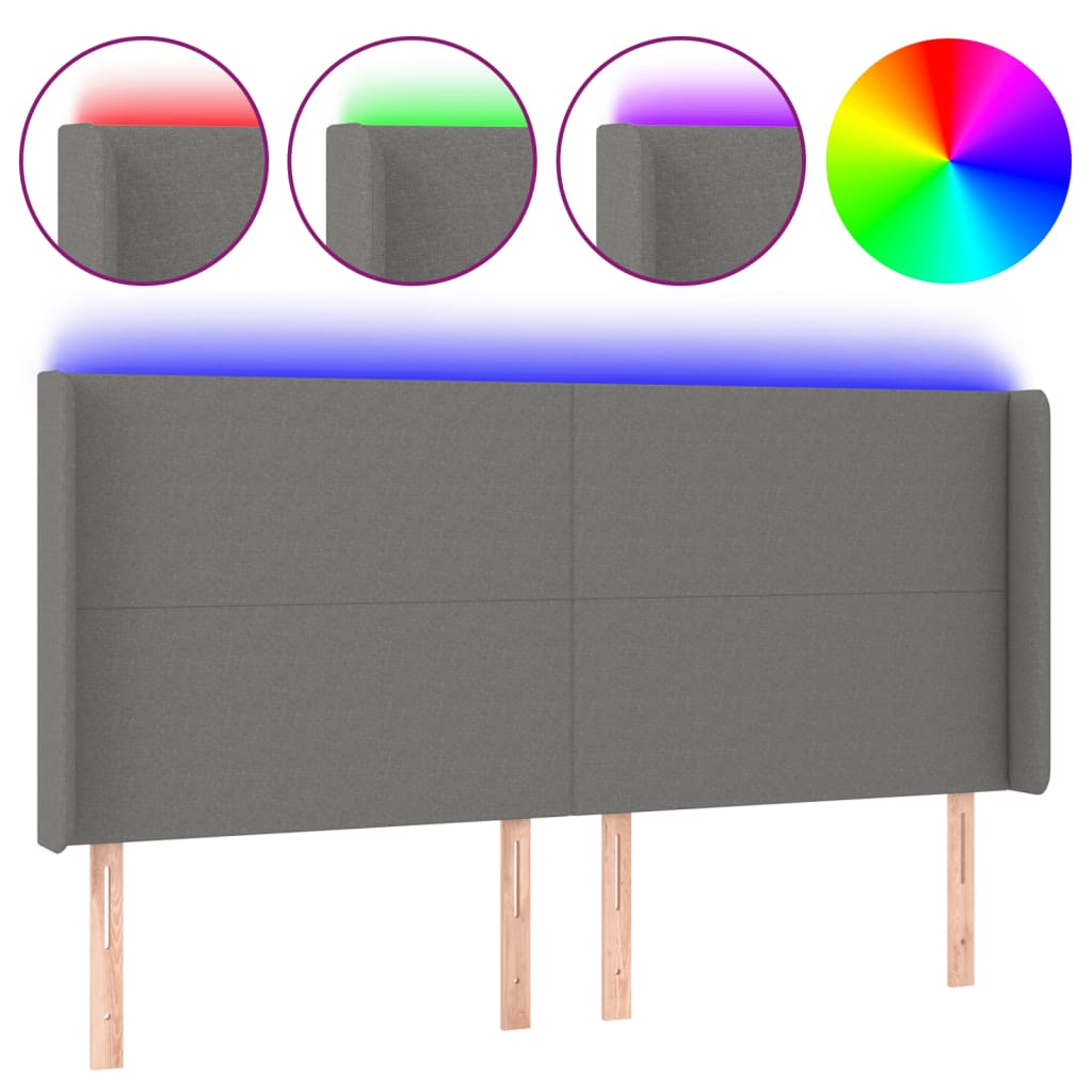 Tête de lit à LED Gris foncé 203x16x118/128 cm Tissu - XIOS