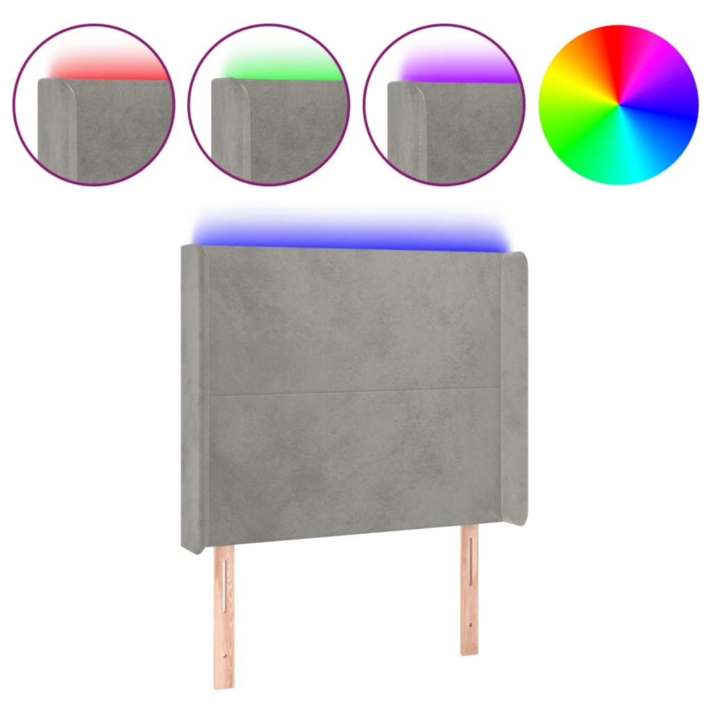 Tête de lit à LED Gris clair 83x16x118/128 cm Velours - XIOS