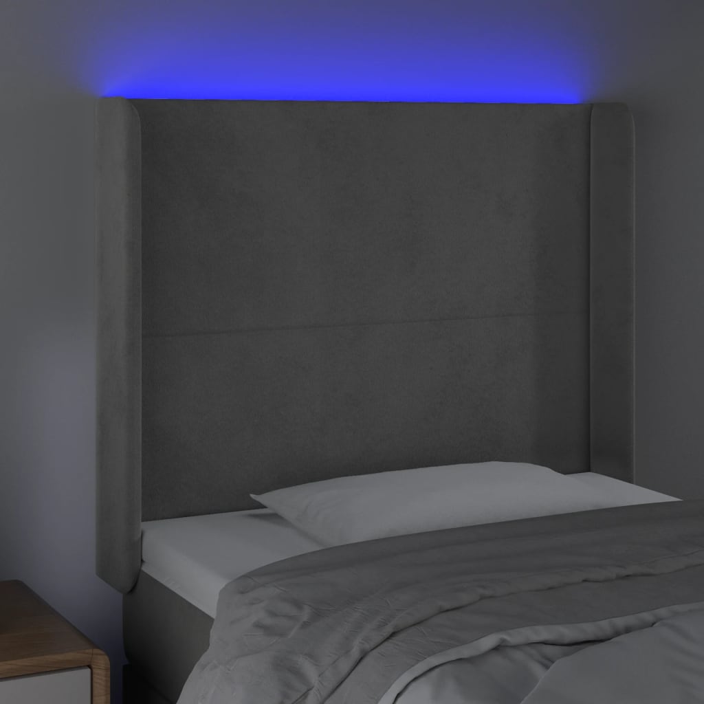 Tête de lit à LED Gris clair 83x16x118/128 cm Velours - XIOS