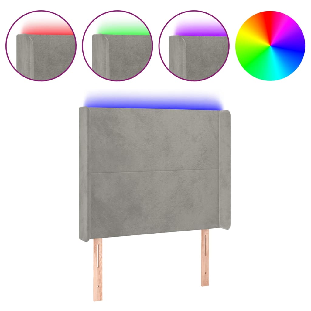 Tête de lit à LED Gris clair 93x16x118/128 cm Velours - XIOS