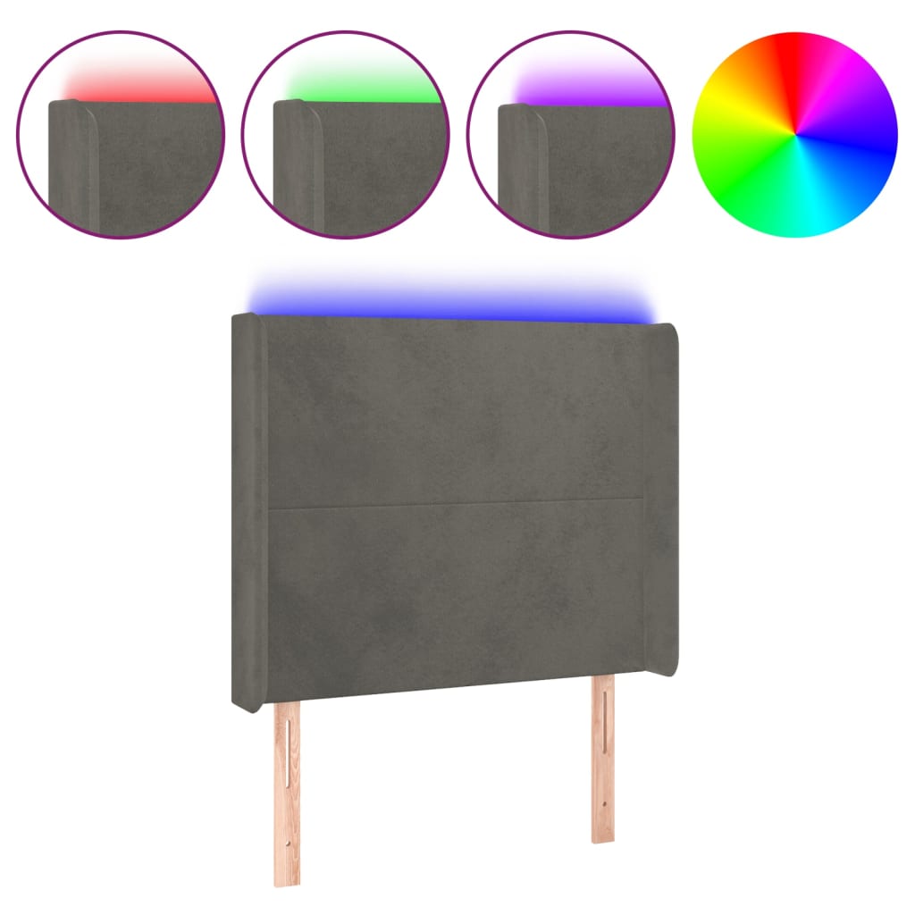Tête de lit à LED Gris foncé 93x16x118/128 cm Velours - XIOS