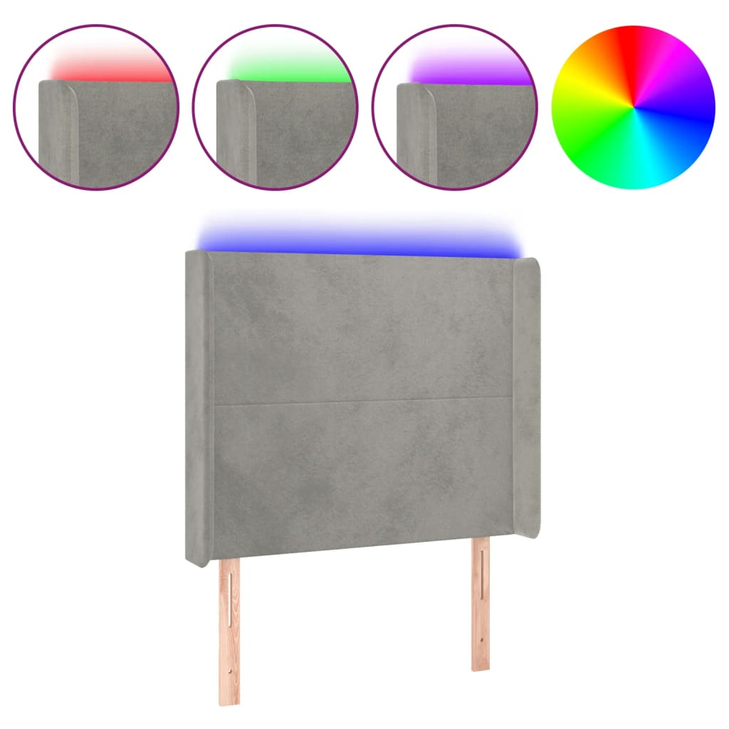 Tête de lit à LED Gris clair 103x16x118/128 cm Velours - XIOS