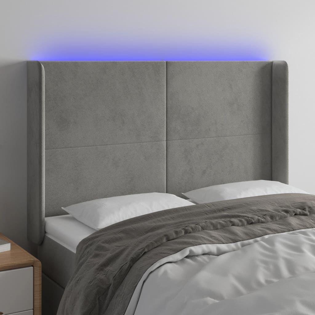 Tête de lit à LED Gris clair 147x16x118/128 cm Velours - XIOS