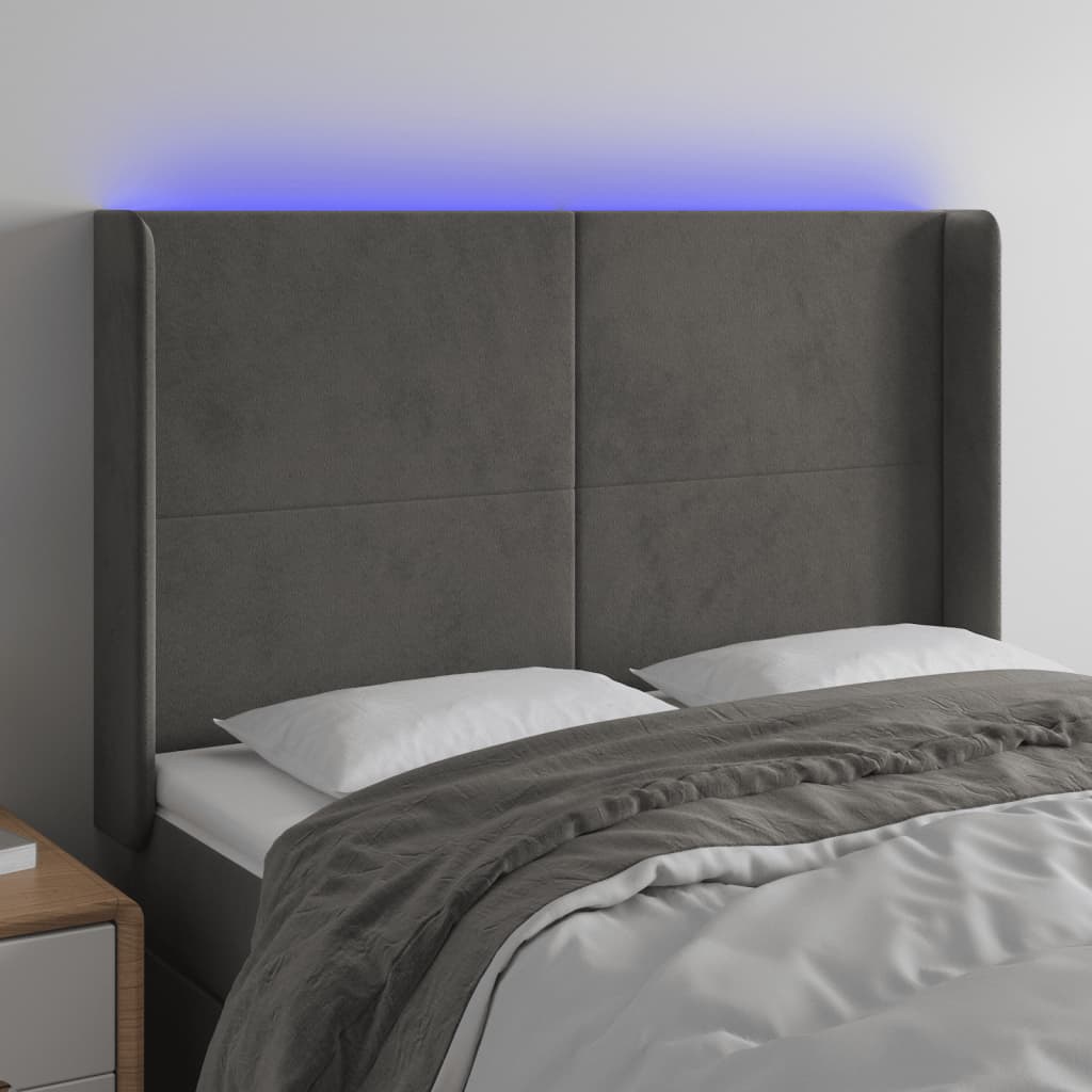 Tête de lit à LED Gris foncé 147x16x118/128 cm Velours - XIOS