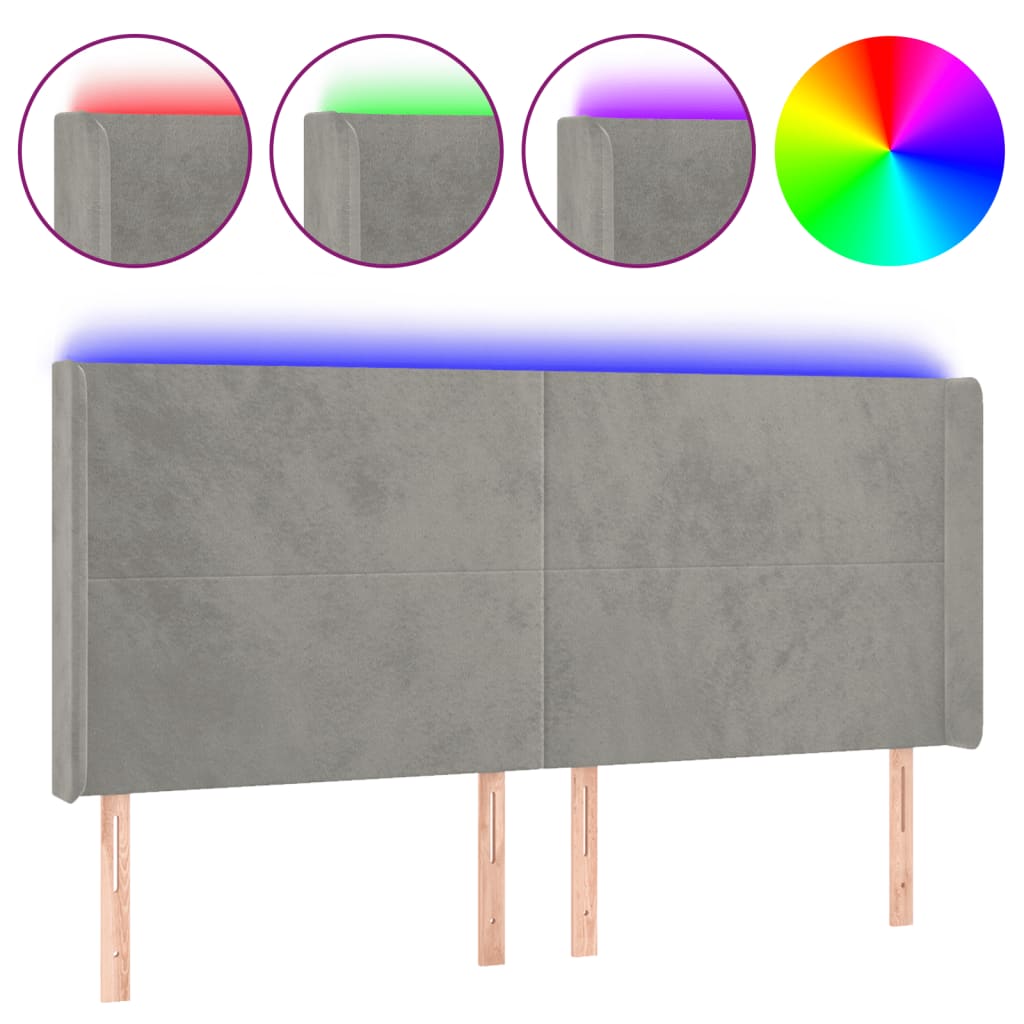 Tête de lit à LED Gris clair 163x16x118/128 cm Velours - XIOS