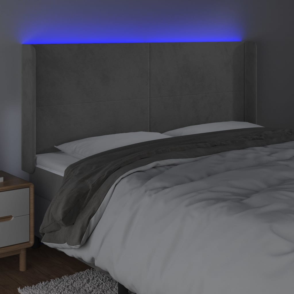 Tête de lit à LED Gris clair 163x16x118/128 cm Velours - XIOS