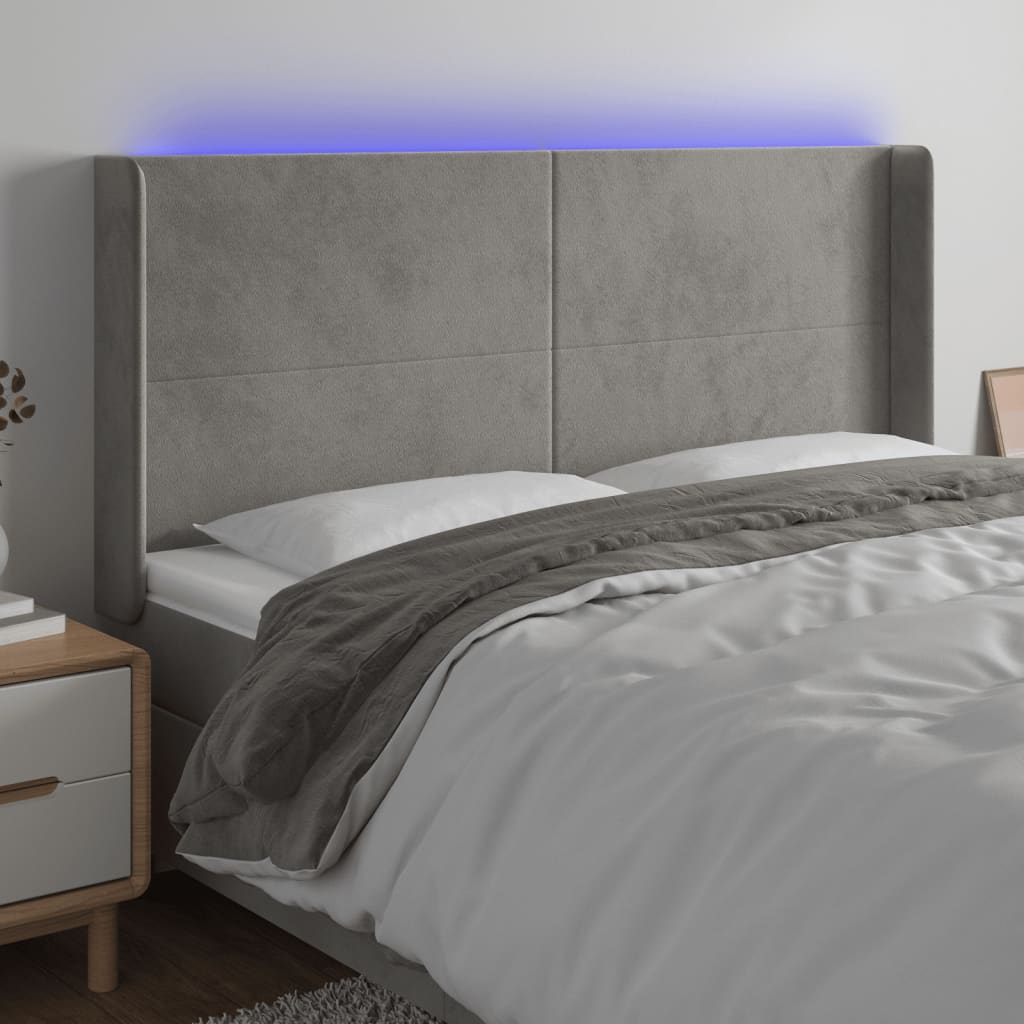 Tête de lit à LED Gris clair 163x16x118/128 cm Velours - XIOS