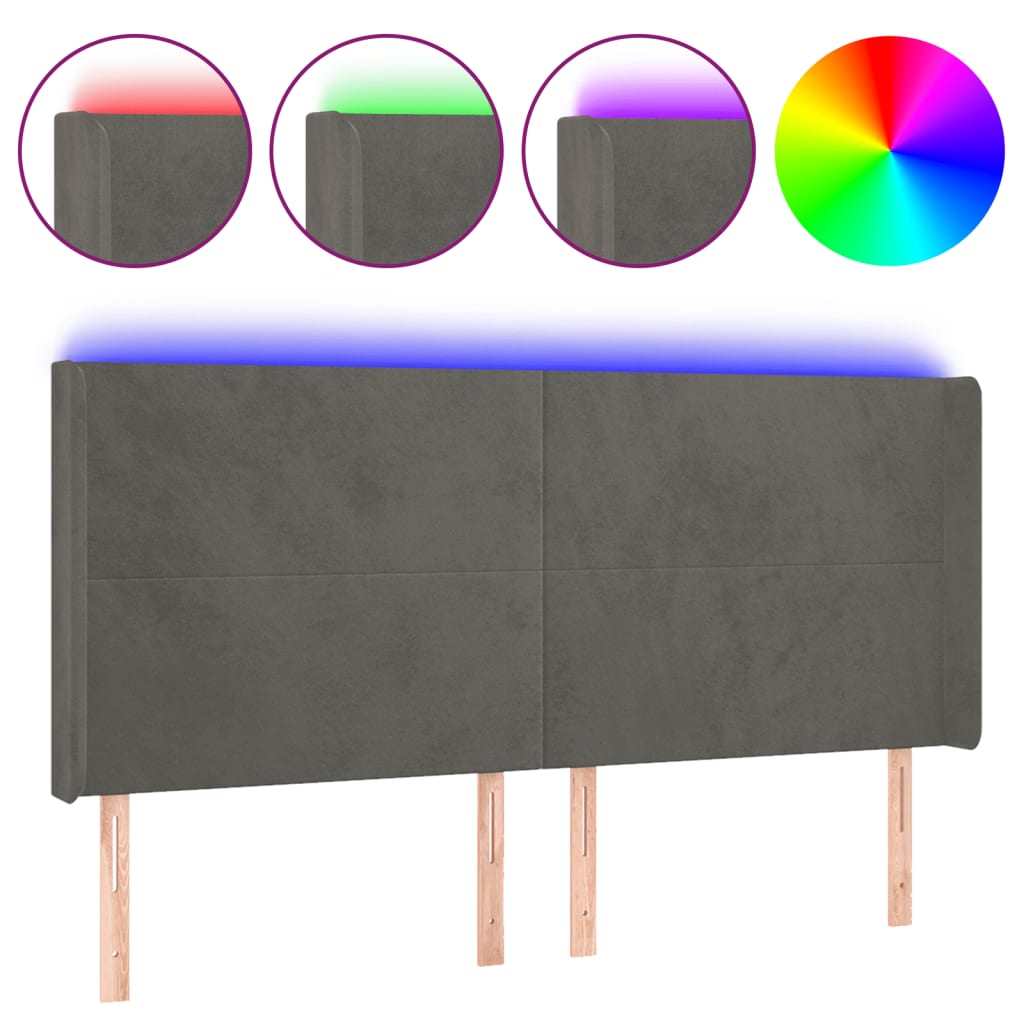 Tête de lit à LED Gris foncé 163x16x118/128 cm Velours - XIOS