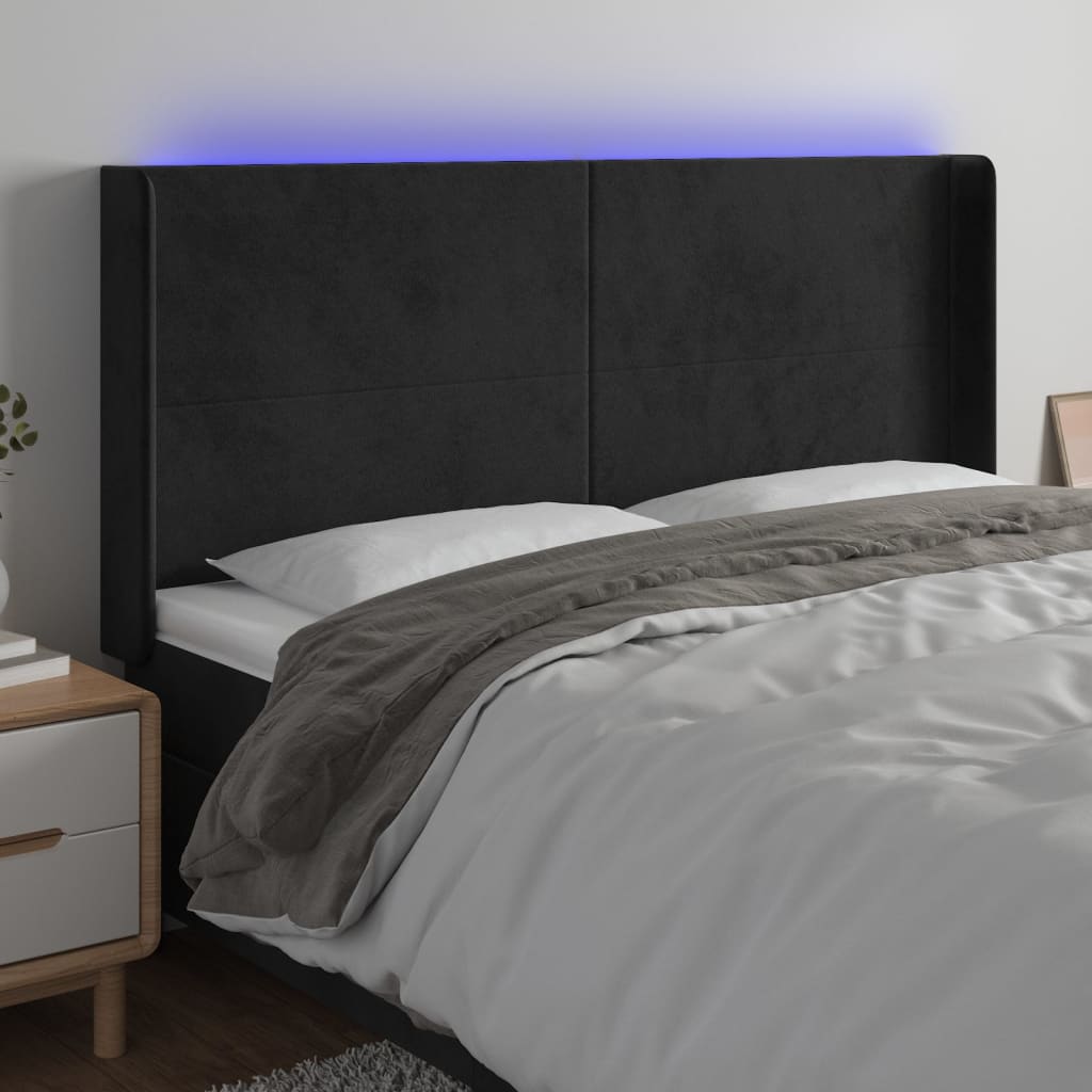 Tête de lit à LED Noir 163x16x118/128 cm Velours - XIOS