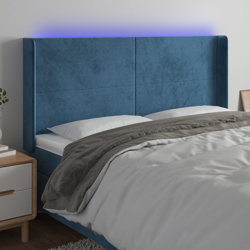 Tête de lit à LED Bleu foncé 163x16x118/128 cm Velours - XIOS