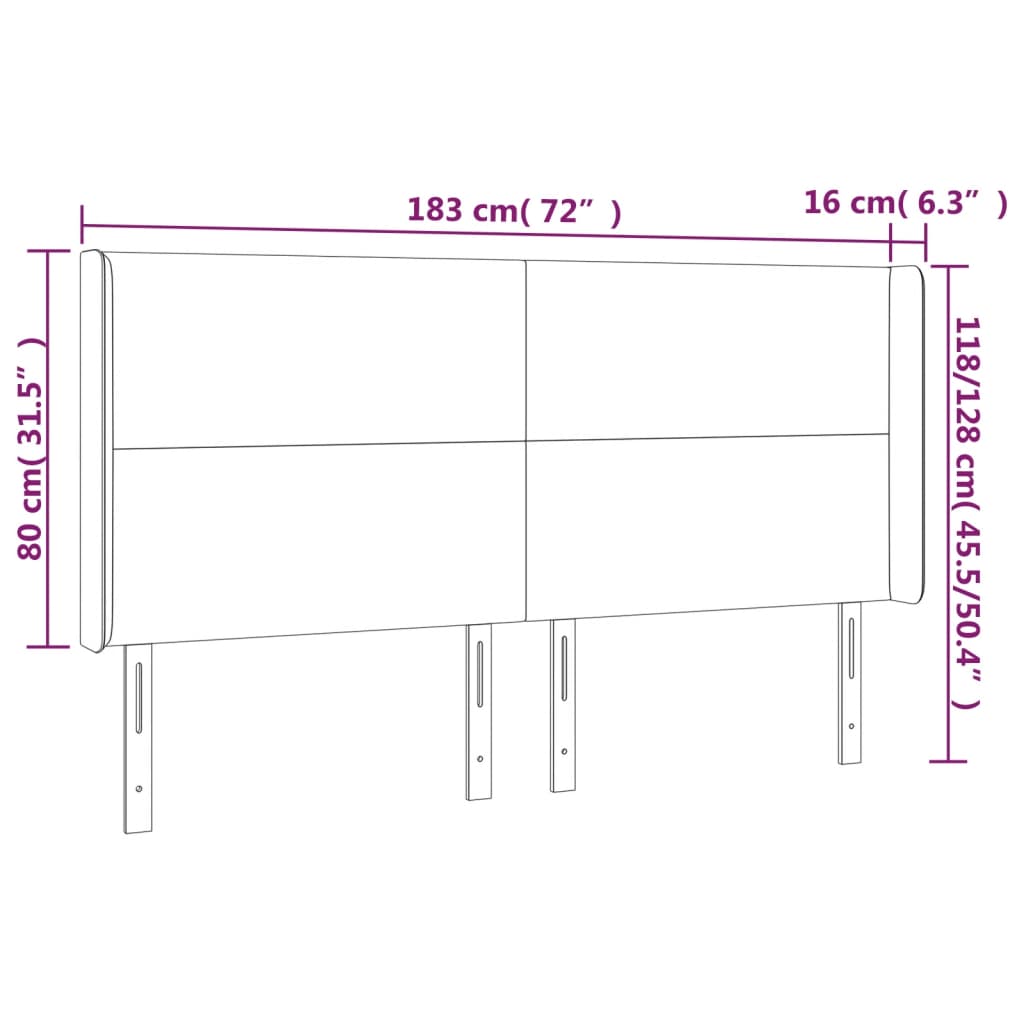 Tête de lit à LED Gris clair 183x16x118/128 cm Velours - XIOS