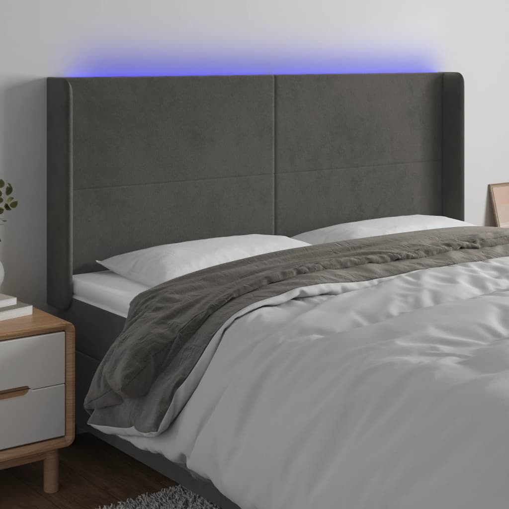 Tête de lit à LED Gris foncé 183x16x118/128 cm Velours - XIOS