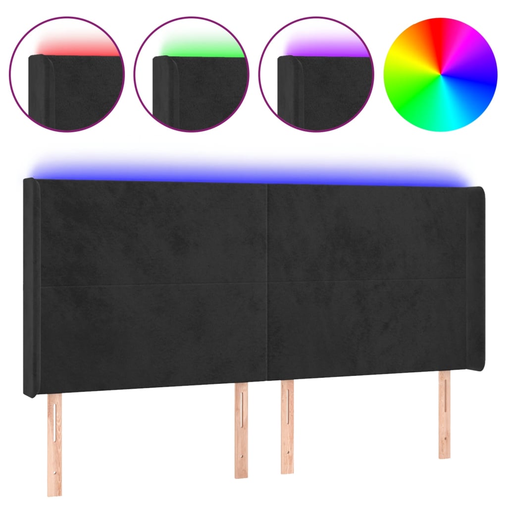 Tête de lit à LED Noir 183x16x118/128 cm Velours - XIOS