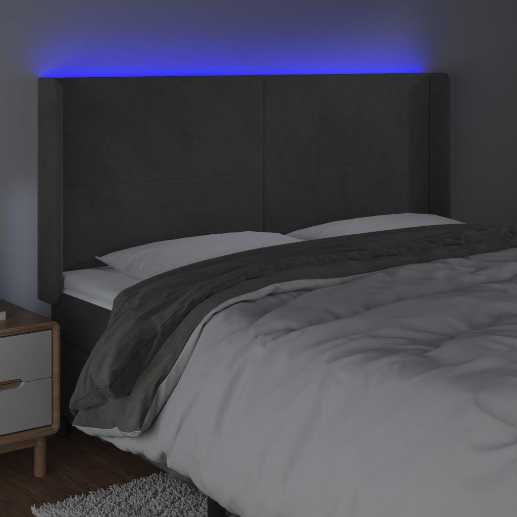 Tête de lit à LED Gris foncé 203x16x118/128 cm Velours - XIOS