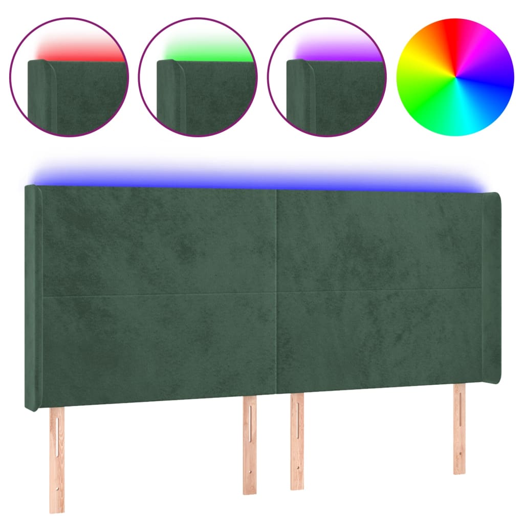 Tête de lit à LED Vert foncé 203x16x118/128 cm Velours - XIOS