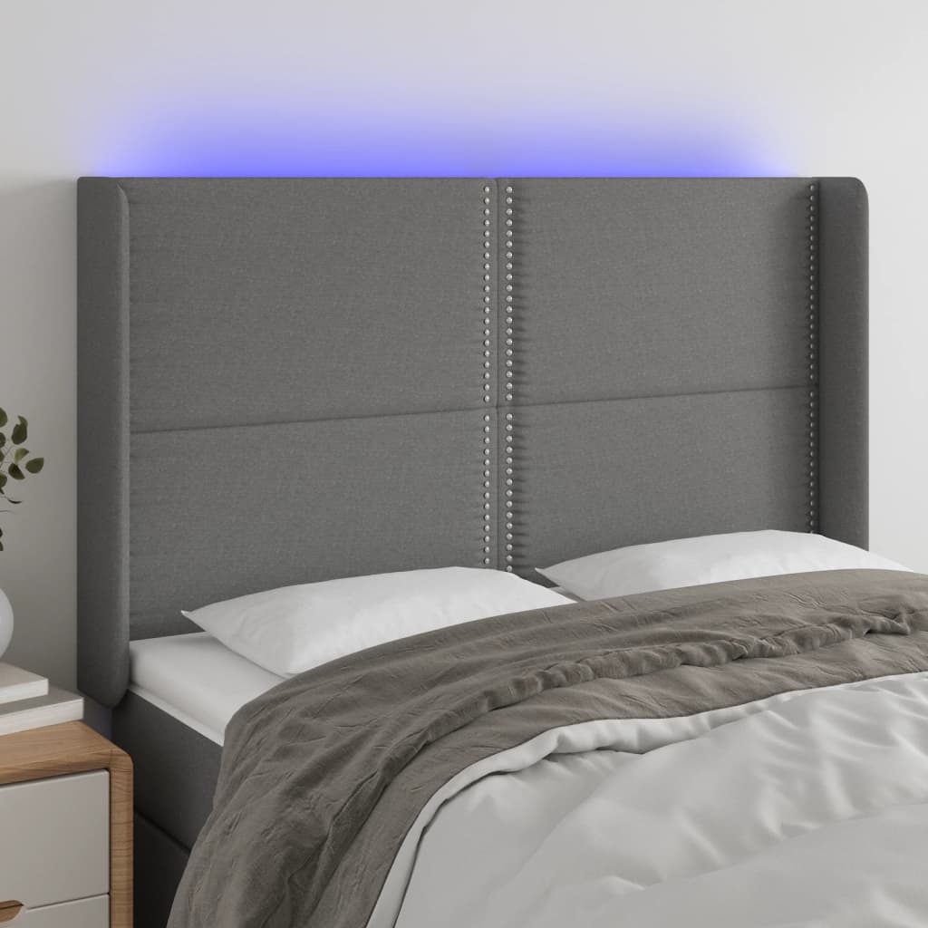 Tête de lit à LED Gris foncé 147x16x118/128 cm Tissu - XIOS