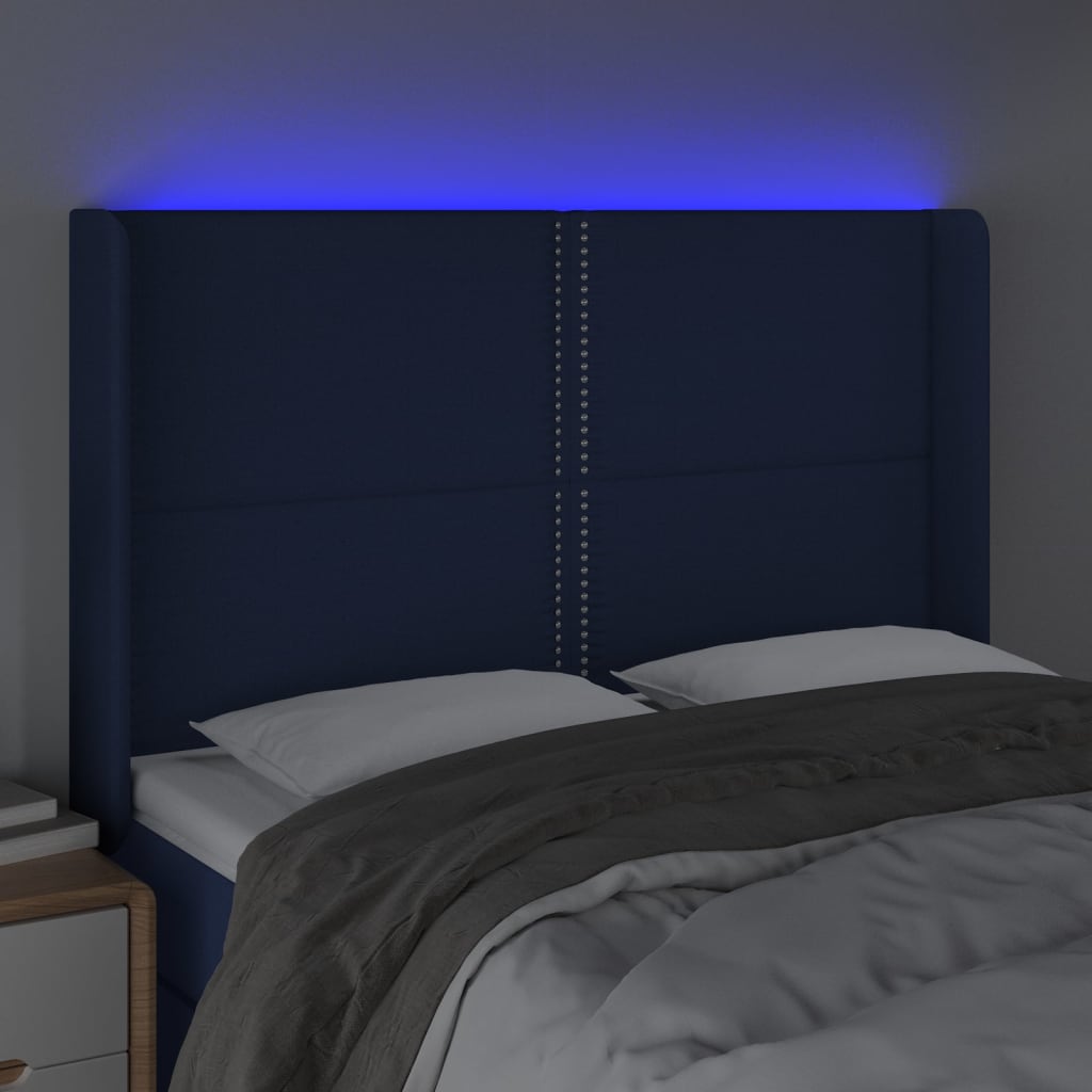 Tête de lit à LED Bleu 147x16x118/128 cm Tissu - XIOS
