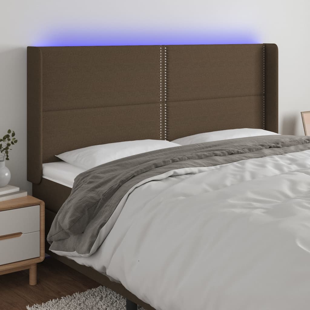 Tête de lit à LED Marron foncé 203x16x118/128 cm Tissu - XIOS