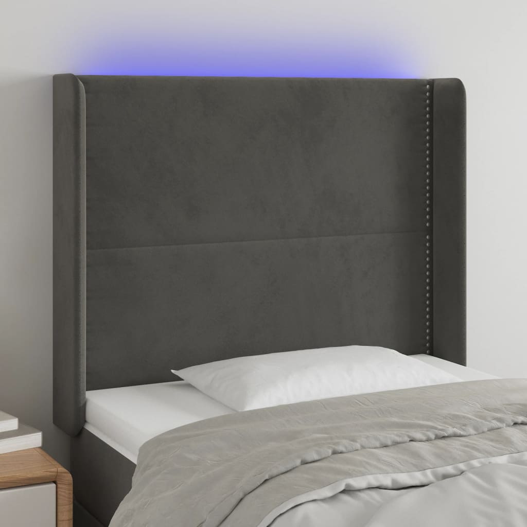 Tête de lit à LED Gris foncé 93x16x118/128 cm Velours - XIOS