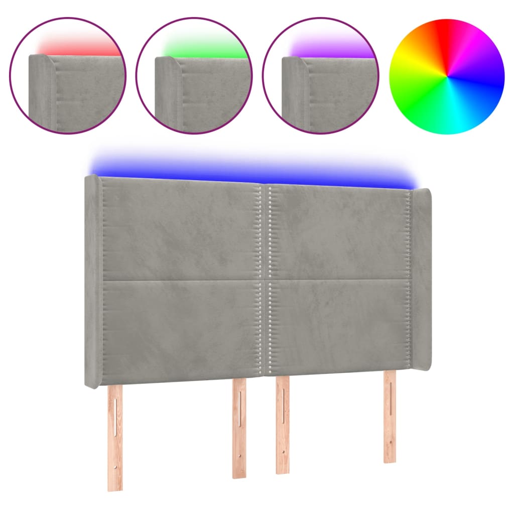 Tête de lit à LED Gris clair 147x16x118/128 cm Velours - XIOS