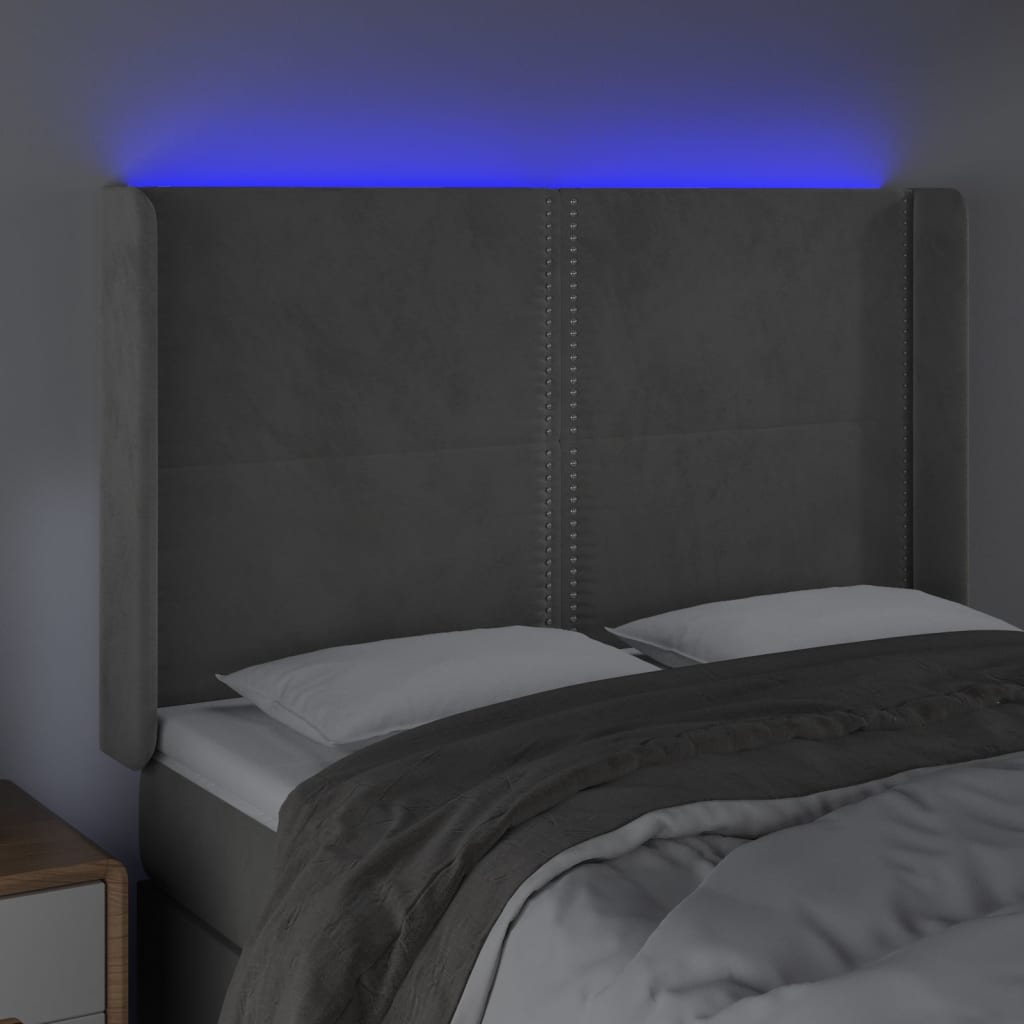 Tête de lit à LED Gris clair 147x16x118/128 cm Velours - XIOS