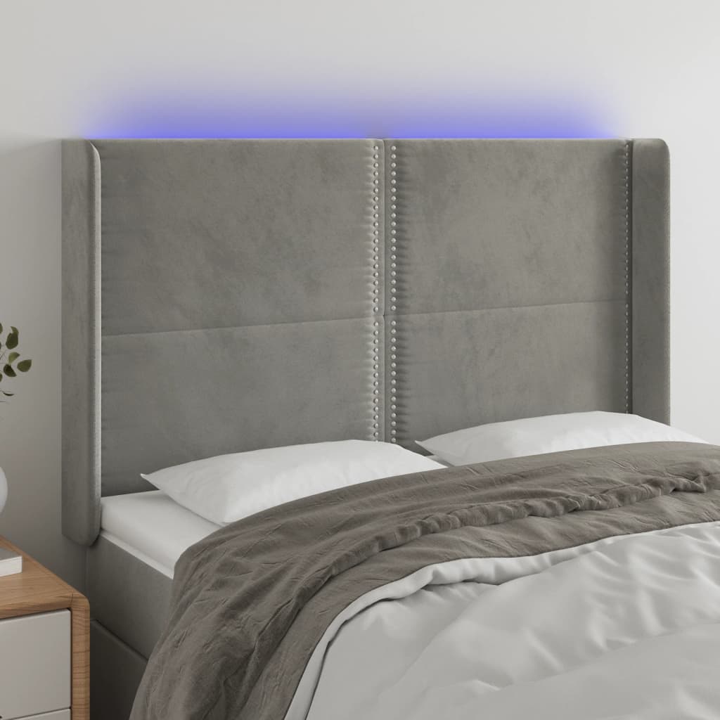 Tête de lit à LED Gris clair 147x16x118/128 cm Velours - XIOS