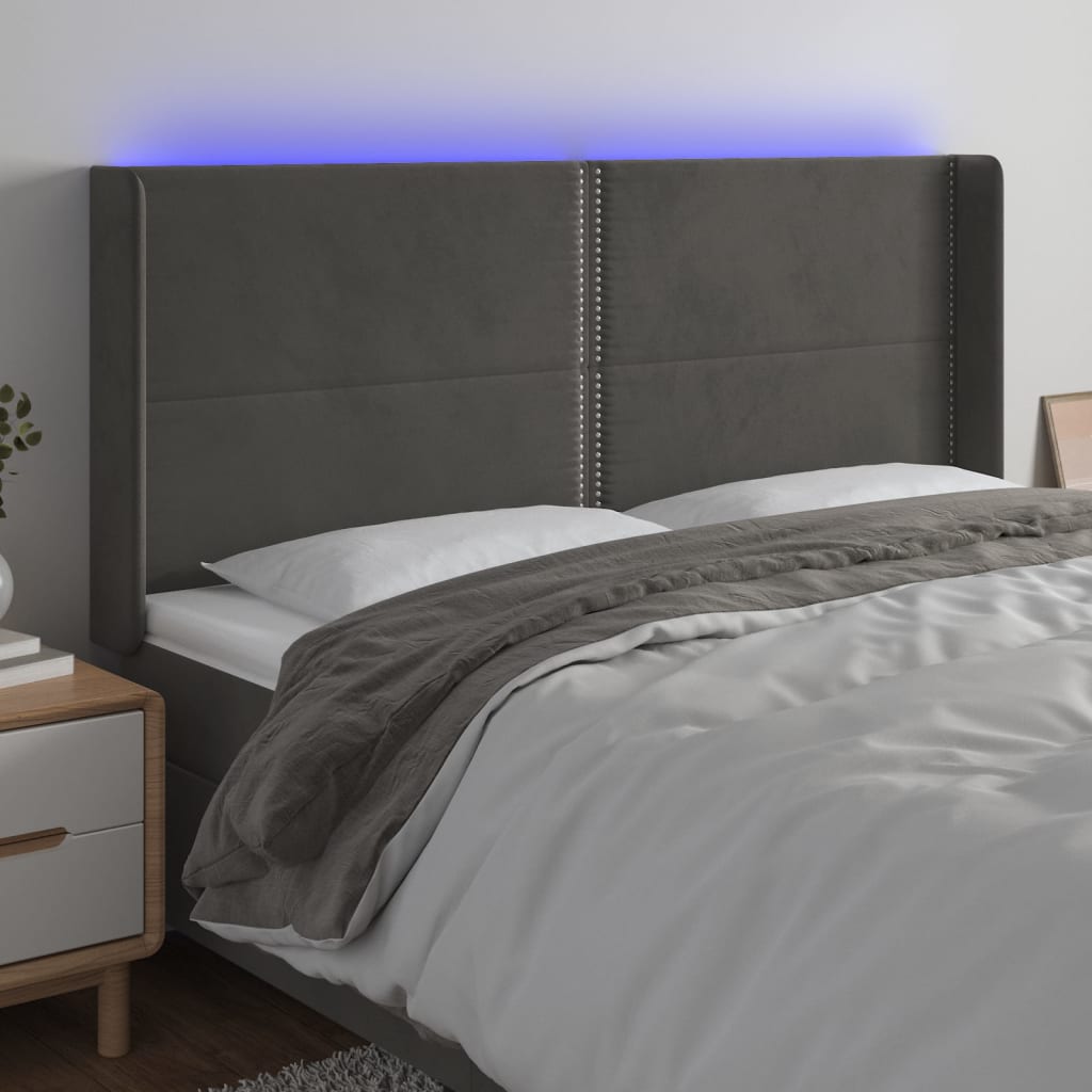 Tête de lit à LED Gris foncé 163x16x118/128 cm Velours - XIOS