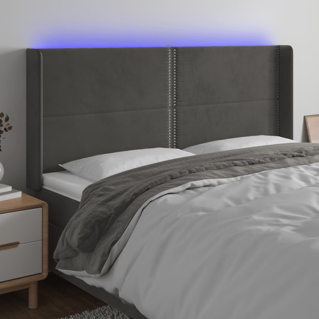 Tête de lit à LED Gris foncé 183x16x118/128 cm Velours - XIOS