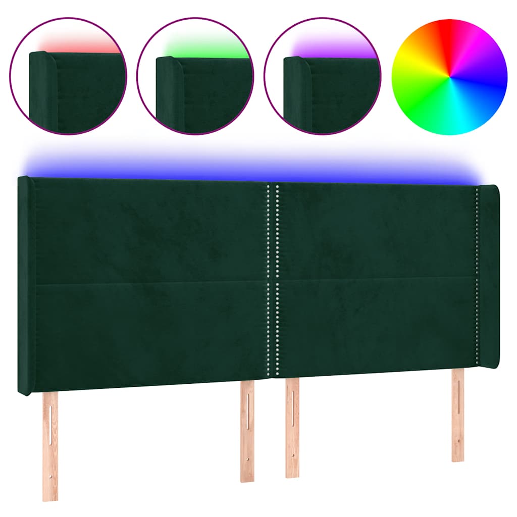 Tête de lit à LED Vert foncé 203x16x118/128 cm Velours - XIOS