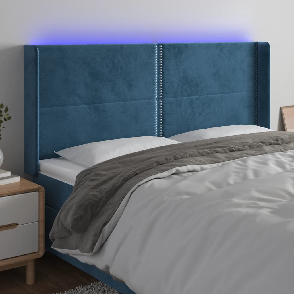 Tête de lit à LED Bleu foncé 203x16x118/128 cm Velours - XIOS