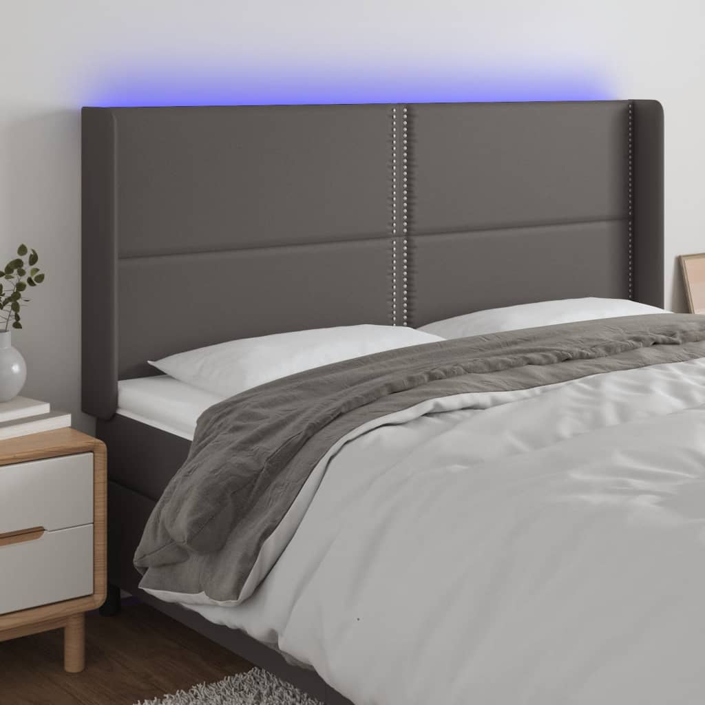 Tête de lit à LED Gris 203x16x118/128 cm Similicuir - XIOS