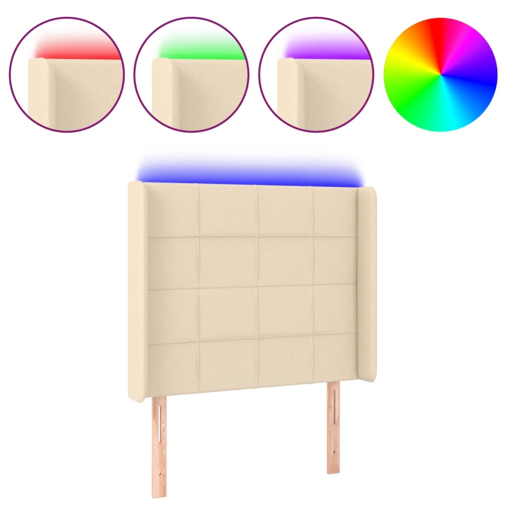 Tête de lit à LED Crème 83x16x118/128 cm Tissu Têtes et pieds de lit vidaXL