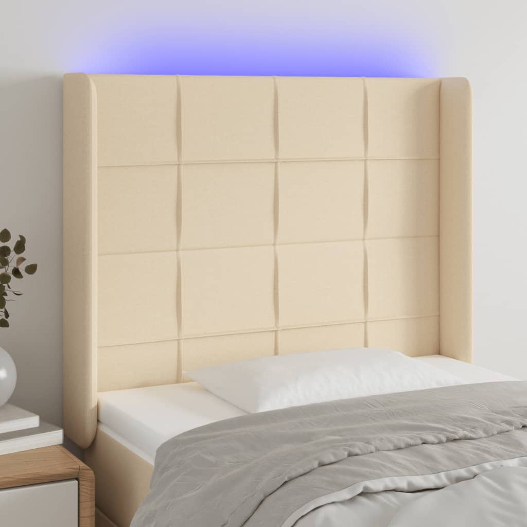 Tête de lit à LED Crème 83x16x118/128 cm Tissu Têtes et pieds de lit vidaXL