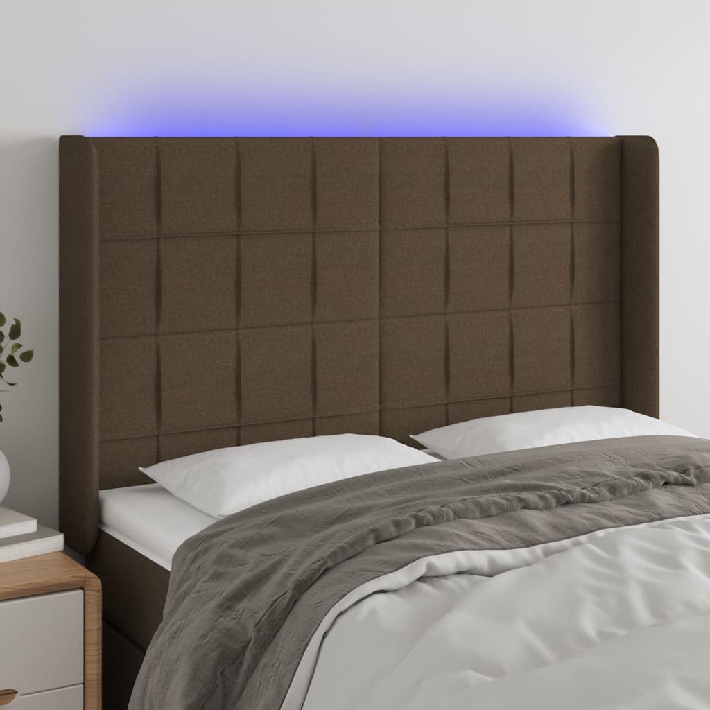 Tête de lit à LED Marron foncé 147x16x118/128 cm Tissu - XIOS