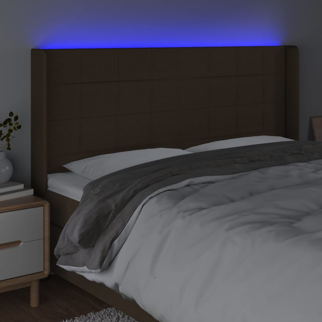 Tête de lit à LED Marron foncé 183x16x118/128 cm Tissu Têtes et pieds de lit vidaXL