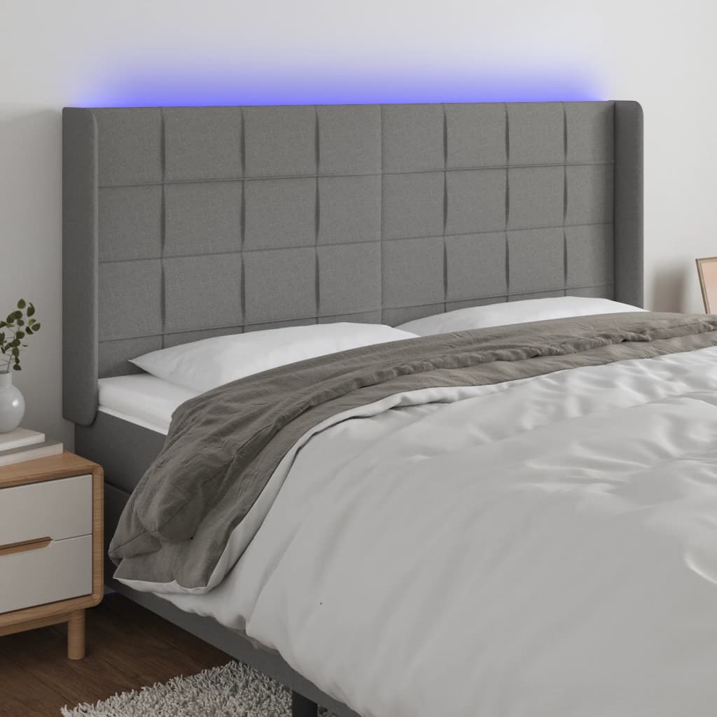 Tête de lit à LED Gris foncé 203x16x118/128 cm Tissu - XIOS