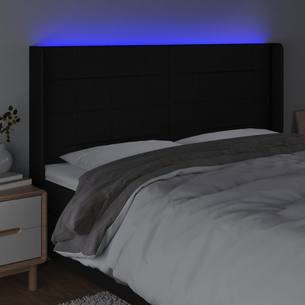 Tête de lit à LED Noir 203x16x118/128 cm Tissu - XIOS
