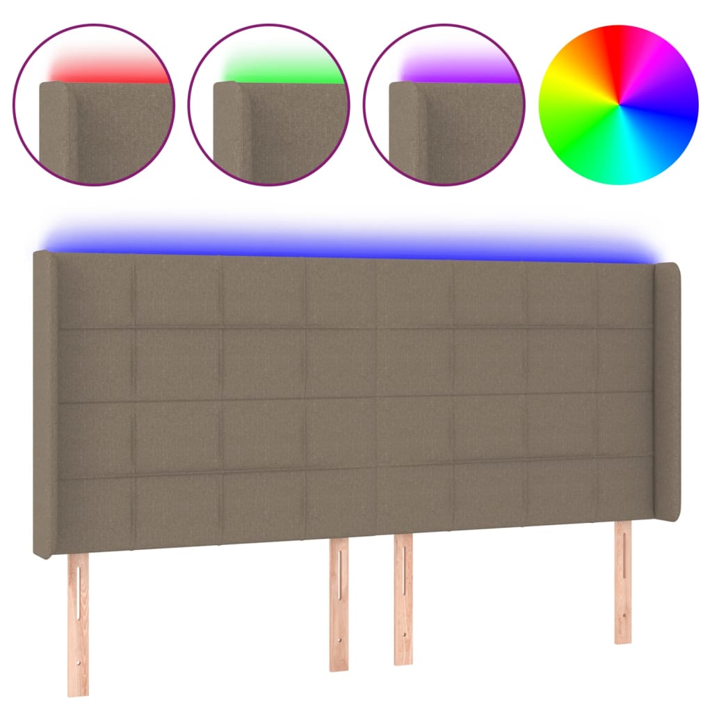 Tête de lit à LED Taupe 203x16x118/128 cm Tissu Têtes et pieds de lit vidaXL   