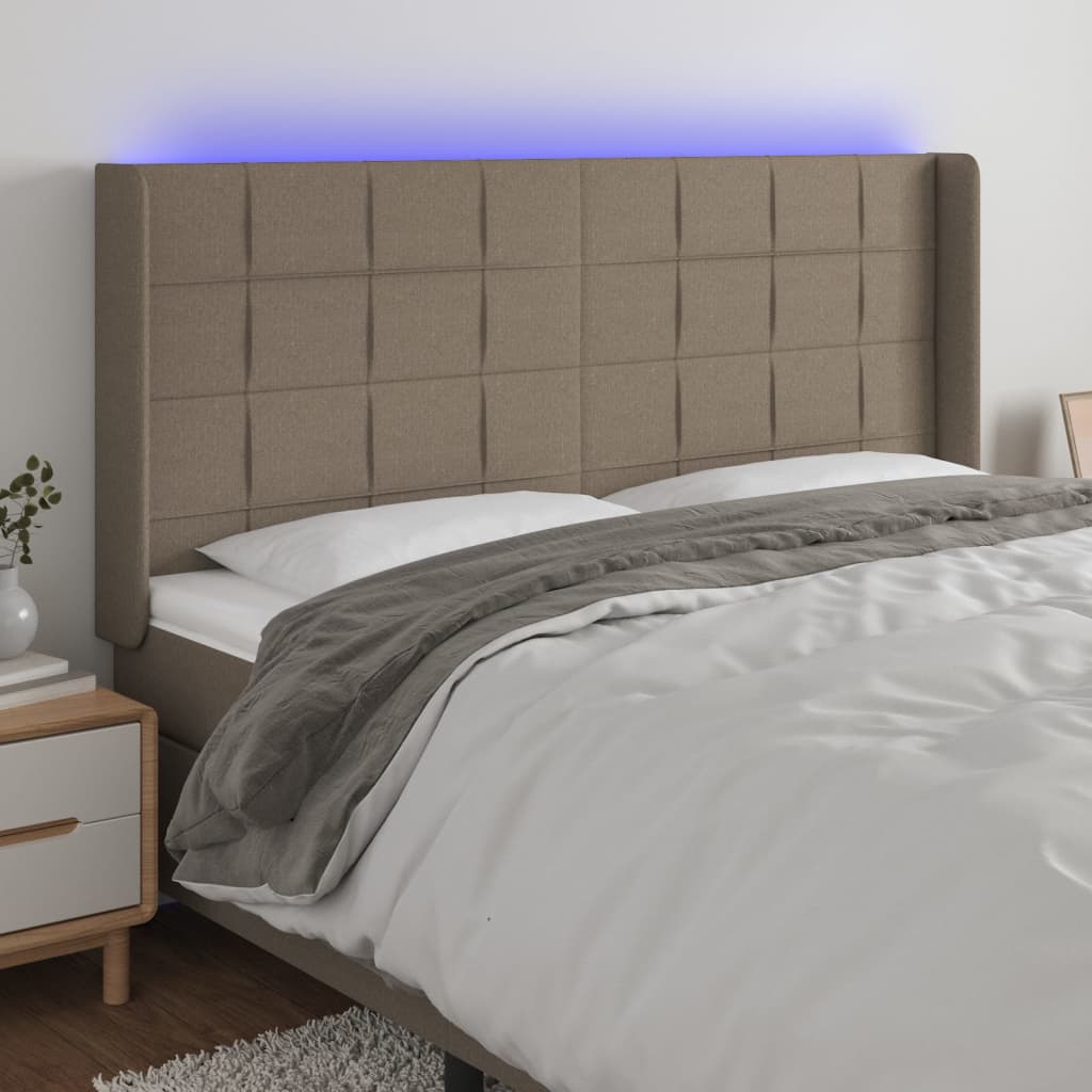 Tête de lit à LED Taupe 203x16x118/128 cm Tissu Têtes et pieds de lit vidaXL   