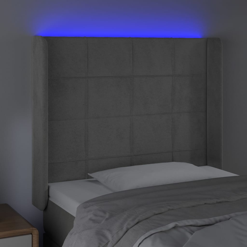 Tête de lit à LED Gris clair 83x16x118/128 cm Velours - XIOS