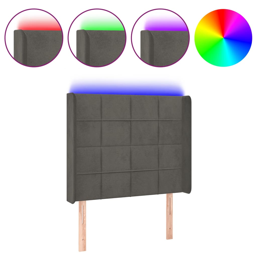 Tête de lit à LED Gris foncé 83x16x118/128 cm Velours - XIOS