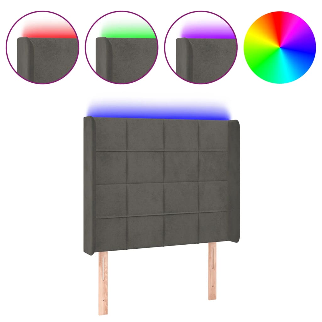 Tête de lit à LED Gris foncé 103x16x118/128 cm Velours - XIOS