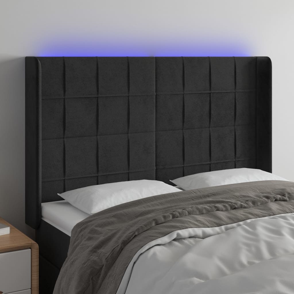 Tête de lit à LED Noir 147x16x118/128 cm Velours - XIOS