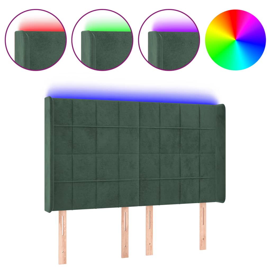 Tête de lit à LED Vert foncé 147x16x118/128 cm Velours - XIOS