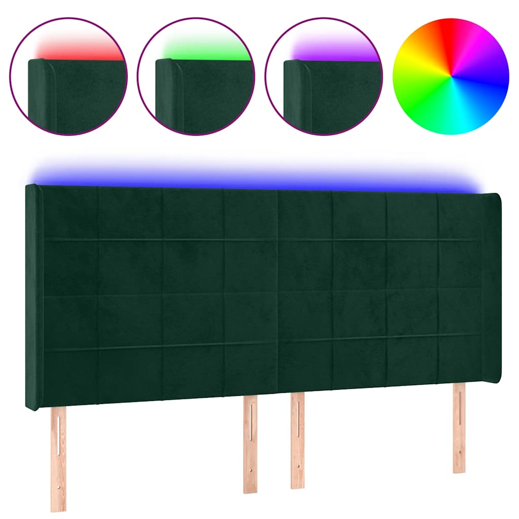 Tête de lit à LED Vert foncé 183x16x118/128 cm Velours - XIOS