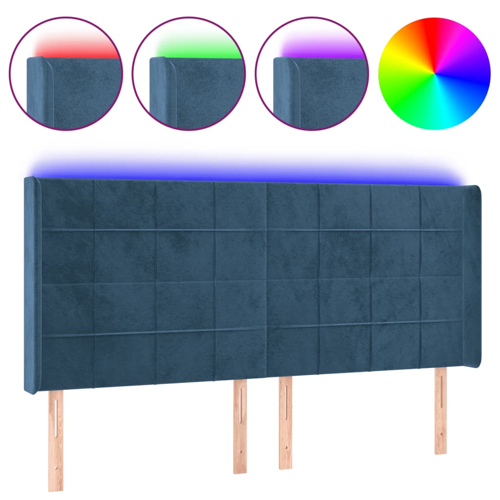 Tête de lit à LED Bleu foncé 183x16x118/128 cm Velours Têtes et pieds de lit vidaXL