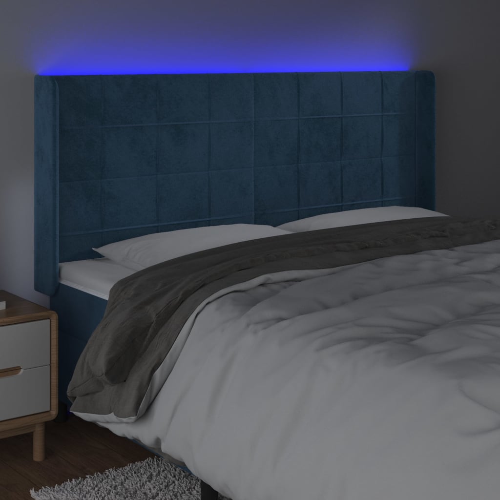 Tête de lit à LED Bleu foncé 183x16x118/128 cm Velours Têtes et pieds de lit vidaXL