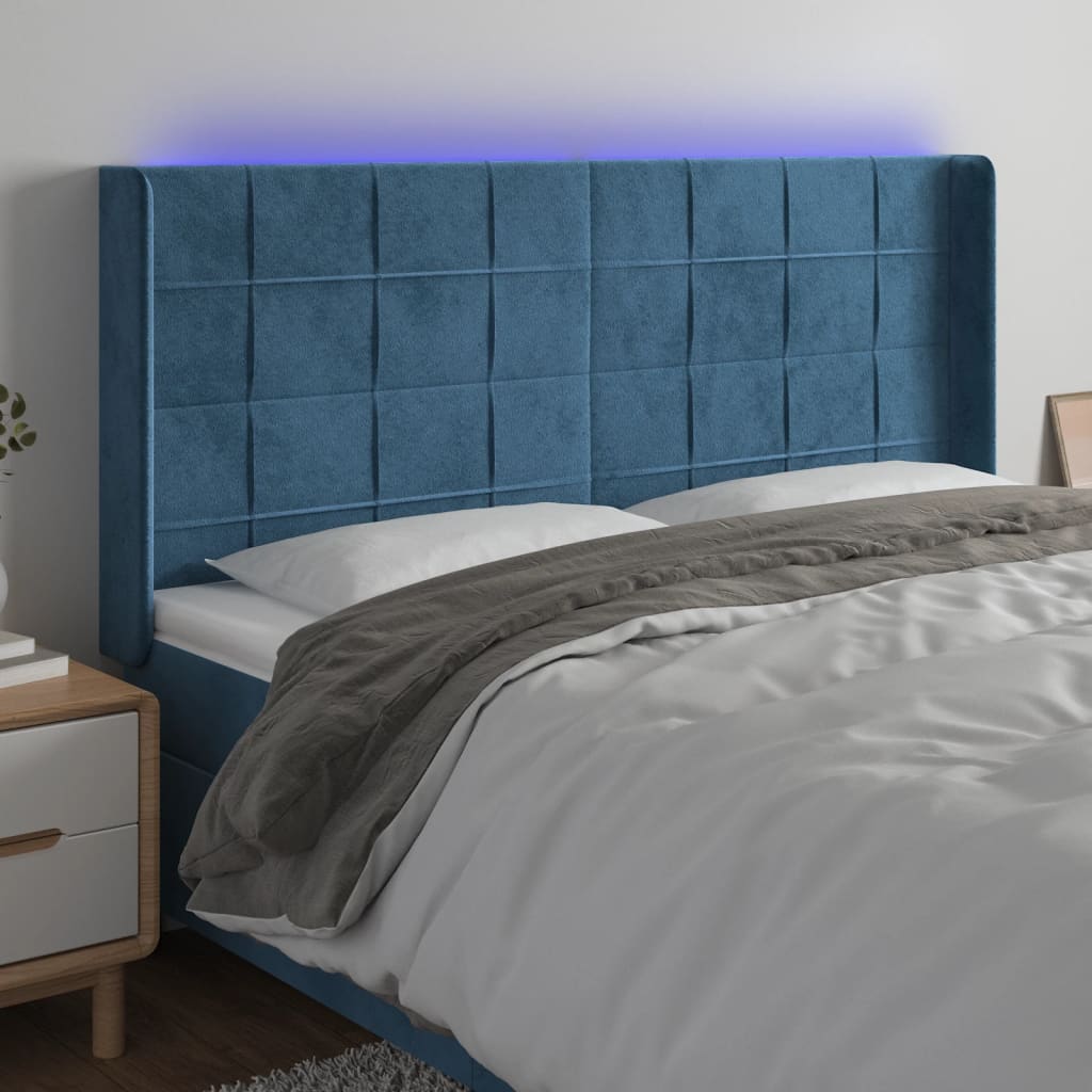 Tête de lit à LED Bleu foncé 183x16x118/128 cm Velours Têtes et pieds de lit vidaXL