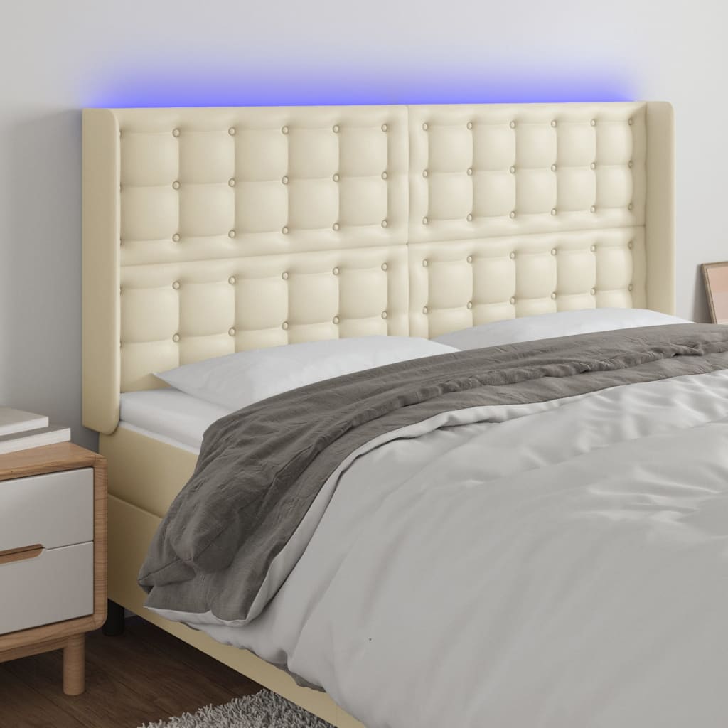 Tête de lit à LED Crème 163x16x118/128 cm Similicuir - XIOS